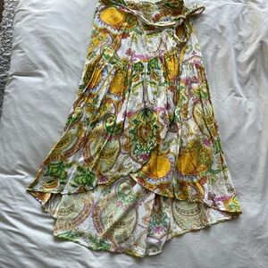 Haute Hippie Asymmetrical Skirt in Yellow and Green Paisley